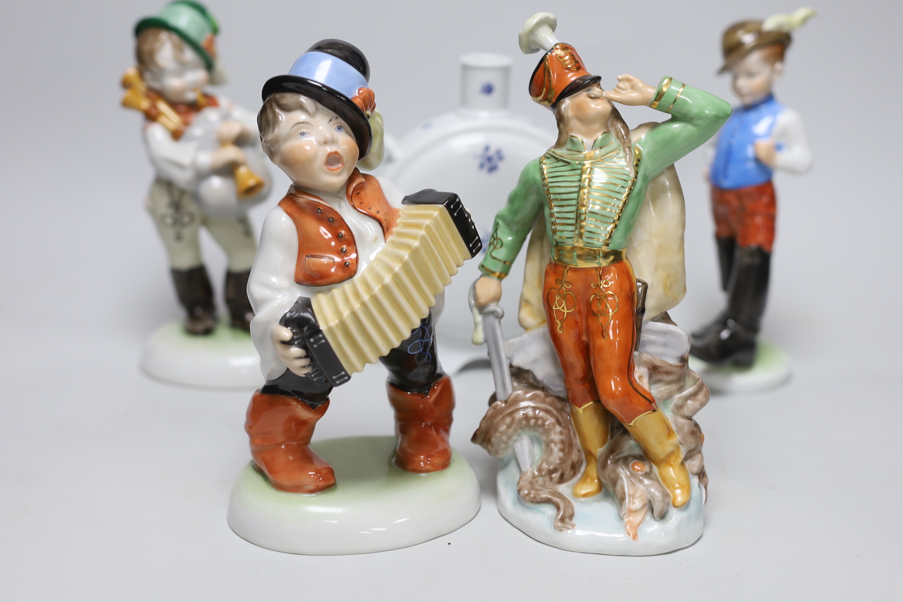 Four Herend figures and a moonflask, tallest 22cm